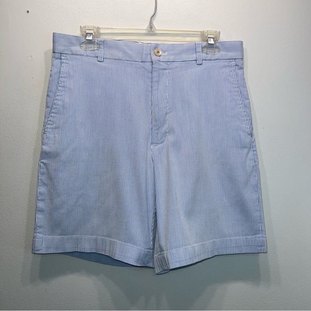 Southern Tide Shorts Mens Size 32 Blue Seersucker Golf Cotton Spandex Blend Flat
